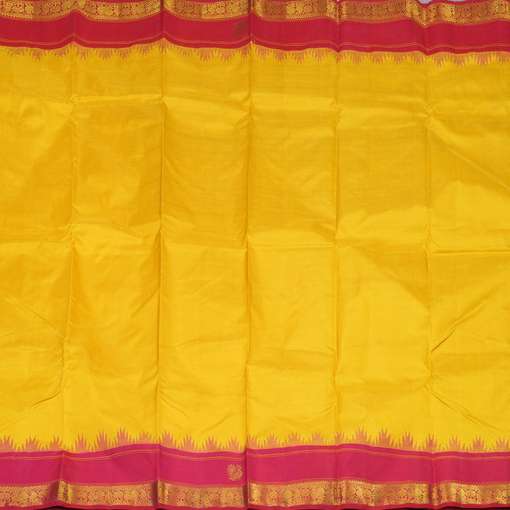 Hayagrivas Handloom Yellow Kanjivaram Silk Saree with Reddish Pink Border KBE1356J1-1