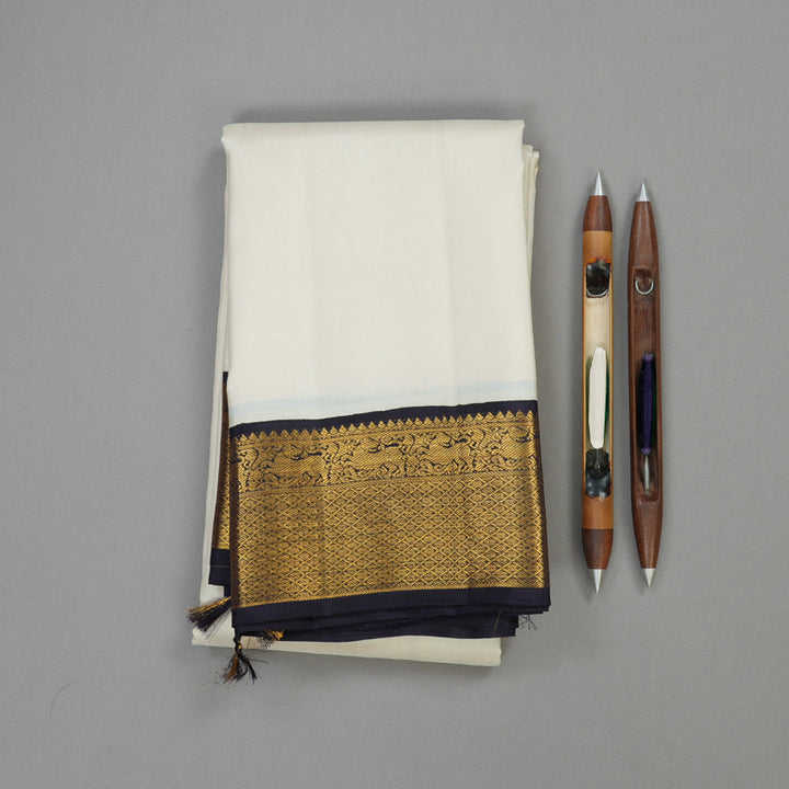 Hayagrivas Handloom Half White Kanjivaram Silk Saree KBE1359J1-1