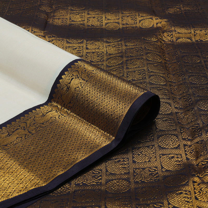 Hayagrivas Handloom Half White Kanjivaram Silk Saree KBE1359J1-1