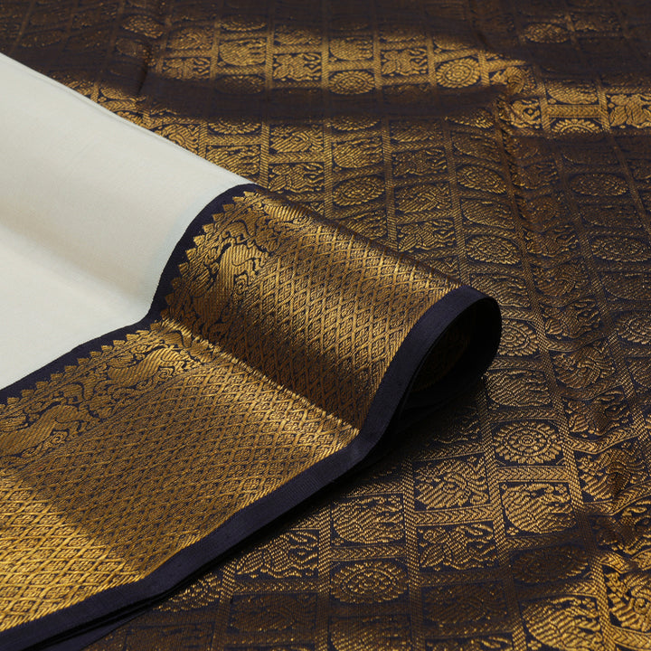 Hayagrivas Handloom Half White Kanjivaram Silk Saree KBE1359J1-1