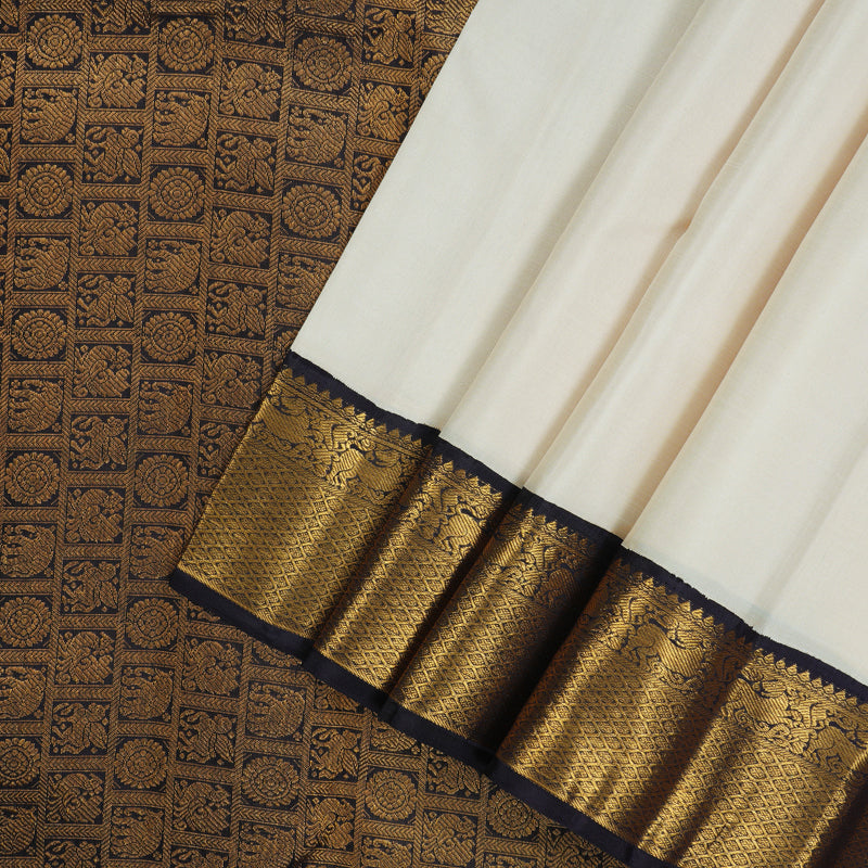 Hayagrivas Handloom Half White Kanjivaram Silk Saree KBE1359J1-1