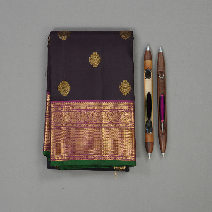 Hayagrivas Handloom Deep Nagapazham Kanjivaram Silk Saree with Purple border KBE1360J1-2