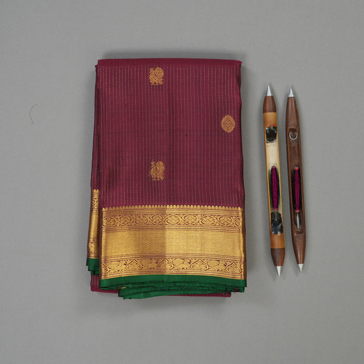 Hayagrivas Handloom Araku Maroon Kanjivaram Silk Saree with Green Selvedge KBE1360J2-2