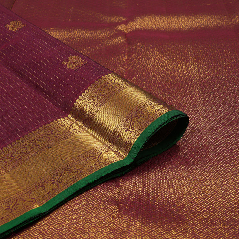 Hayagrivas Handloom Araku Maroon Kanjivaram Silk Saree with Green Selvedge KBE1360J2-2