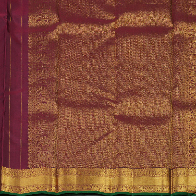 Hayagrivas Handloom Araku Maroon Kanjivaram Silk Saree with Green Selvedge KBE1360J2-2
