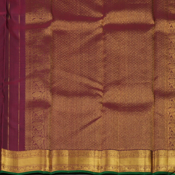 Hayagrivas Handloom Araku Maroon Kanjivaram Silk Saree with Green Selvedge KBE1360J2-2