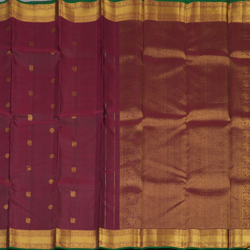 Hayagrivas Handloom Araku Maroon Kanjivaram Silk Saree with Green Selvedge KBE1360J2-2