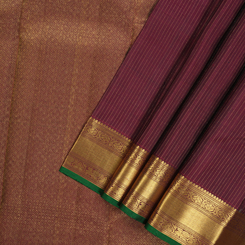 Hayagrivas Handloom Araku Maroon Kanjivaram Silk Saree with Green Selvedge KBE1360J2-2