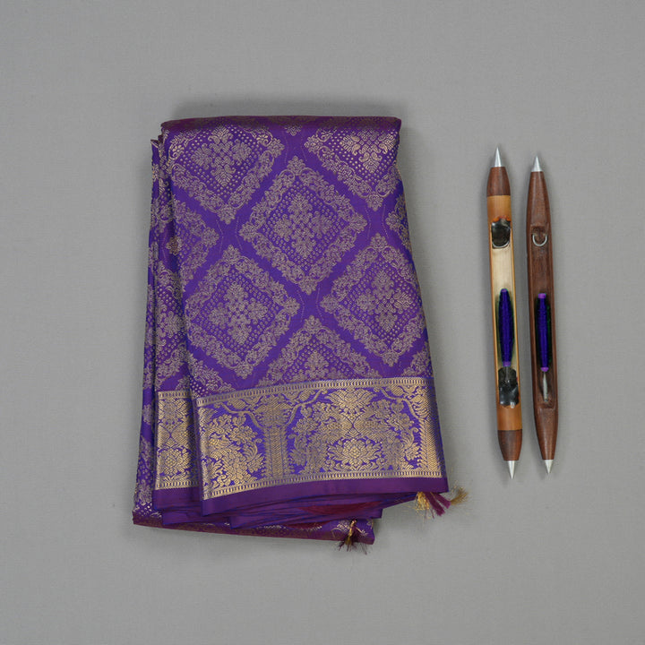 Hayagrivas Handloom Purple Kanjivaram Silk Saree KBE1364J2-1