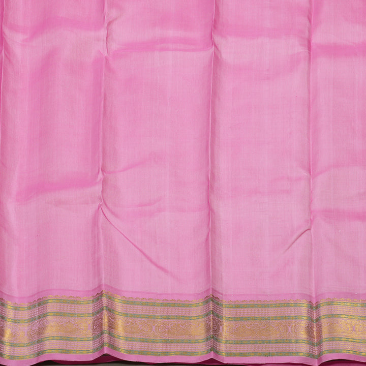 Hayagrivas Handloom Yellow Kanjivaram Silk Saree with Rose Pink border KBE1367J10-1