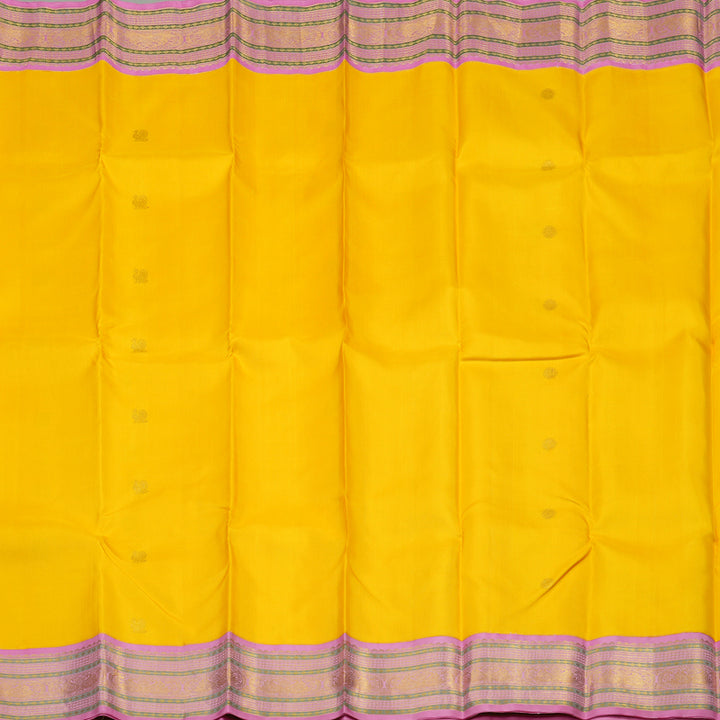 Hayagrivas Handloom Yellow Kanjivaram Silk Saree with Rose Pink border KBE1367J10-1