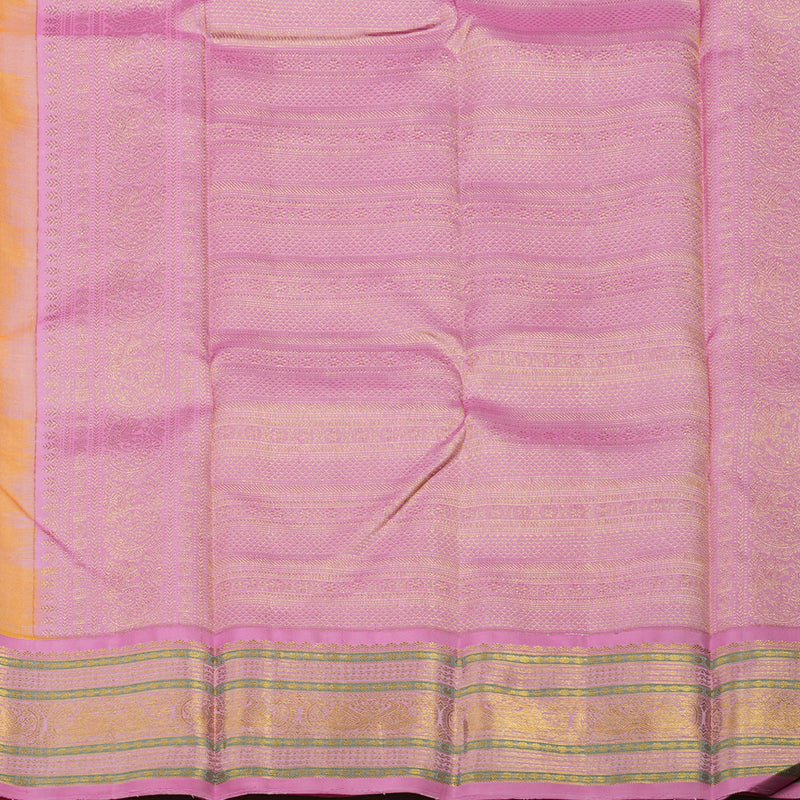 Hayagrivas Handloom Yellow Kanjivaram Silk Saree with Rose Pink border KBE1367J10-1