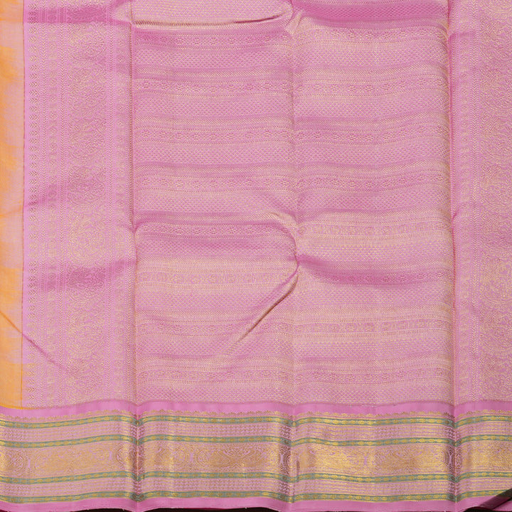 Hayagrivas Handloom Yellow Kanjivaram Silk Saree with Rose Pink border KBE1367J10-1