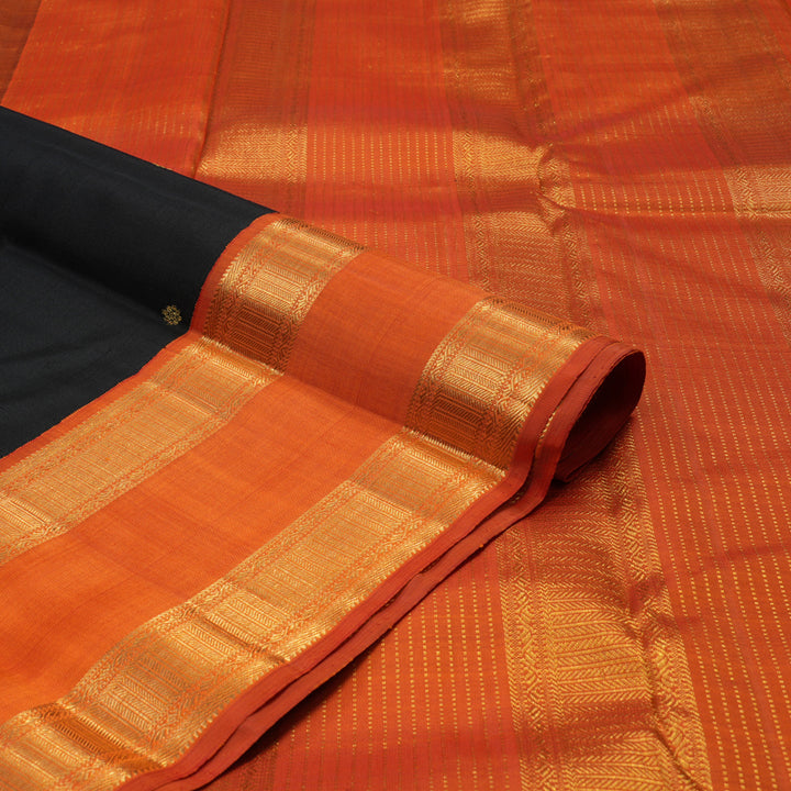 Hayagrivas Handloom Black Kanjivaram Silk Saree with Orange Border KBE1367J12-1