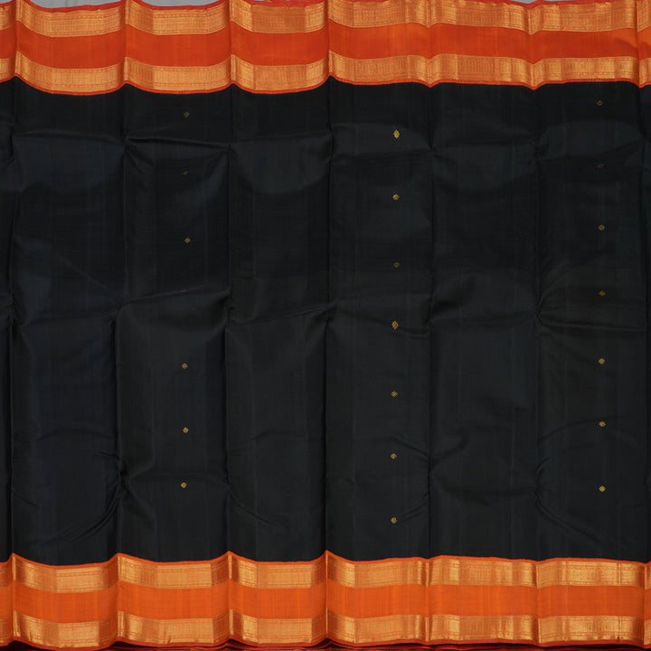Hayagrivas Handloom Black Kanjivaram Silk Saree with Orange Border KBE1367J12-1
