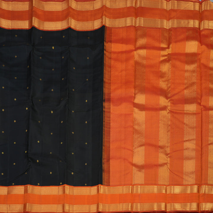 Hayagrivas Handloom Black Kanjivaram Silk Saree with Orange Border KBE1367J12-1