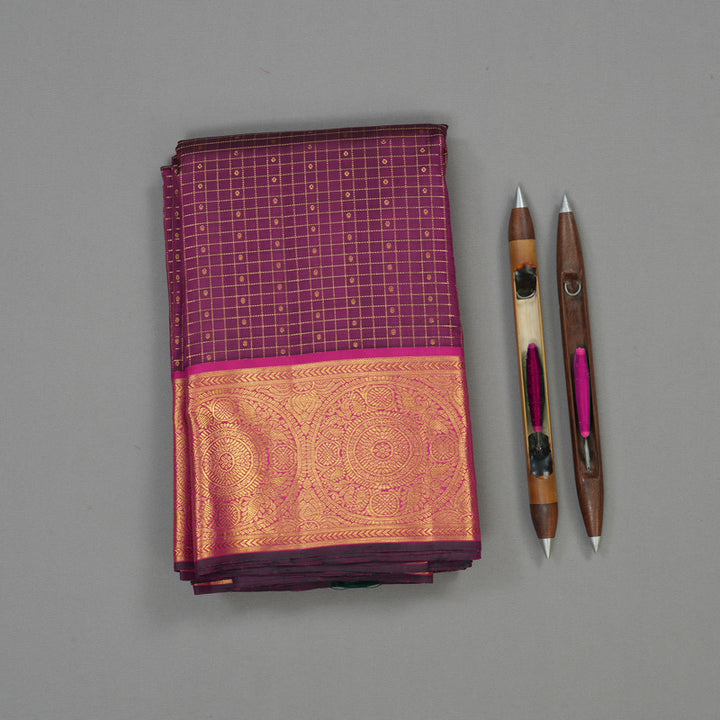 Hayagrivas Handloom Wine Purple Kanjivaram Silk Saree with Magenta Border KBE1367J16-1