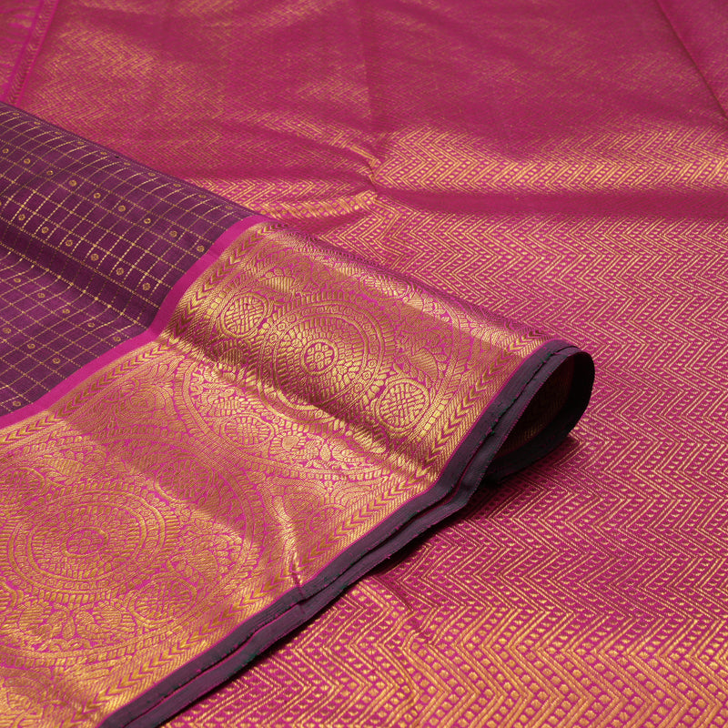 Hayagrivas Handloom Wine Purple Kanjivaram Silk Saree with Magenta Border KBE1367J16-1