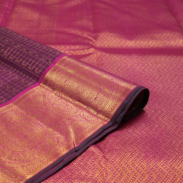 Hayagrivas Handloom Wine Purple Kanjivaram Silk Saree with Magenta Border KBE1367J16-1