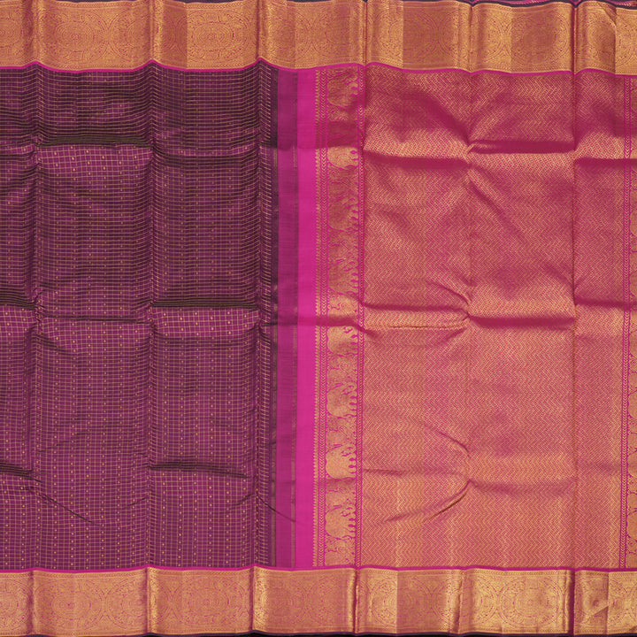 Hayagrivas Handloom Wine Purple Kanjivaram Silk Saree with Magenta Border KBE1367J16-1