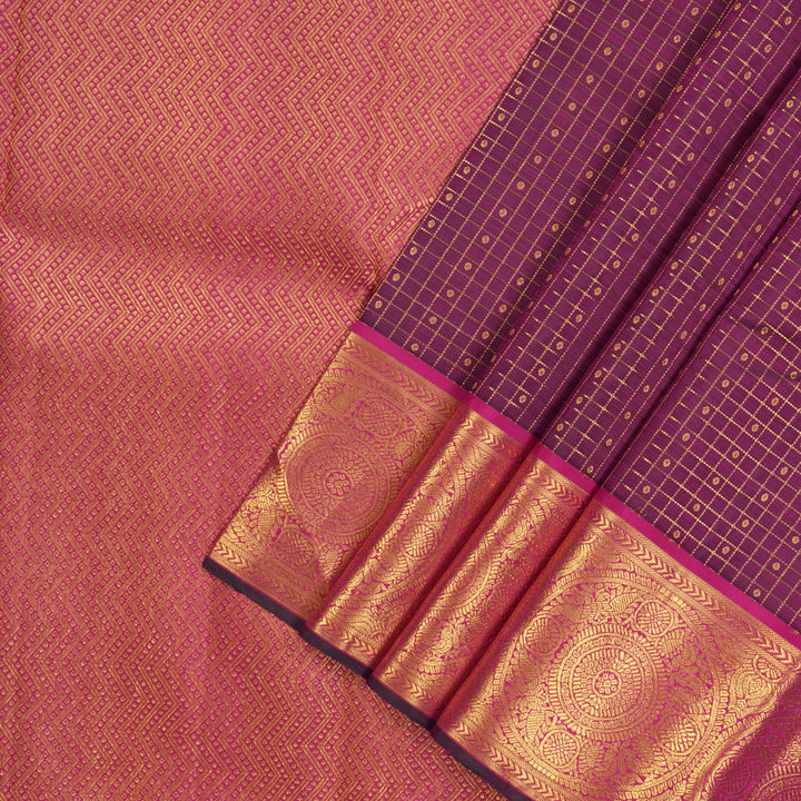 Hayagrivas Handloom Wine Purple Kanjivaram Silk Saree with Magenta Border KBE1367J16-1