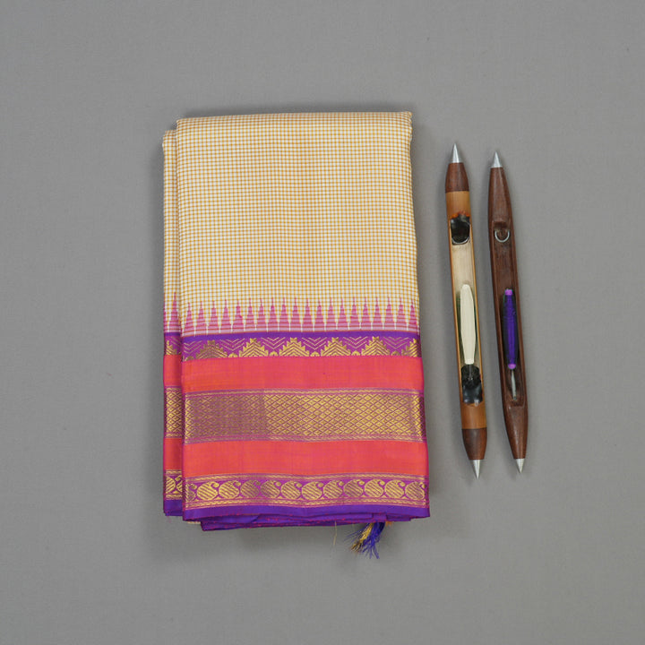 Hayagrivas Handloom Sandal Kanjivaram Silk Saree with Purple Border KBE1367J18-1