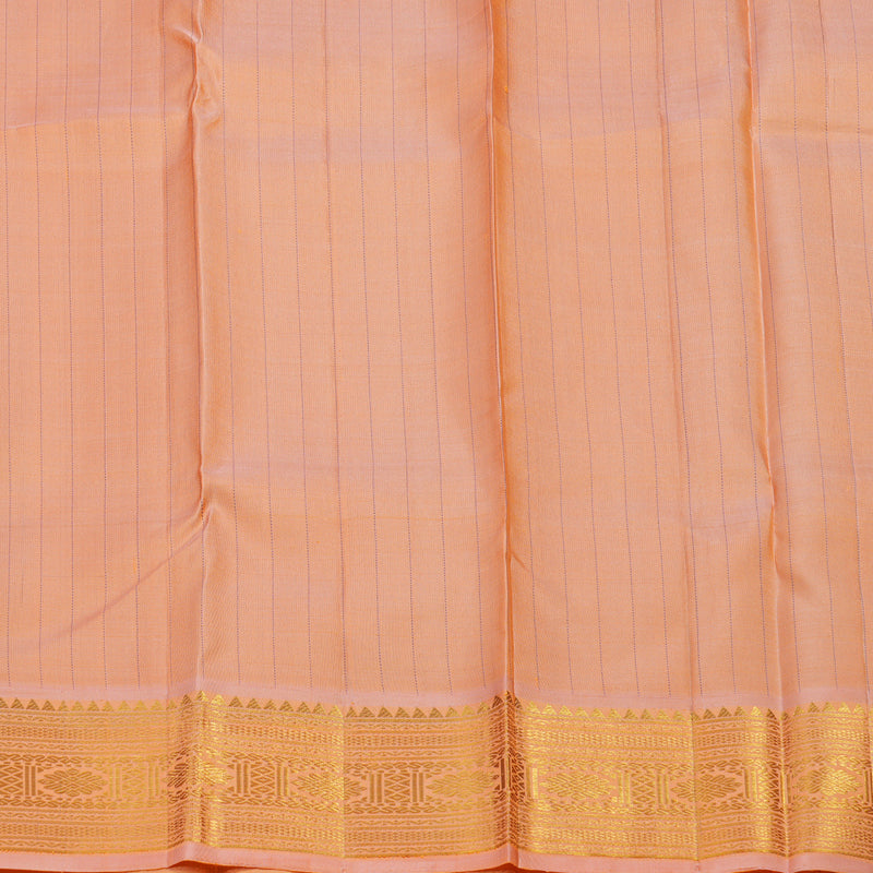 Hayagrivas Handloom Purplish-Blue Kanjivaram Silk Saree with Peach Pink Border KBE1367J3-1