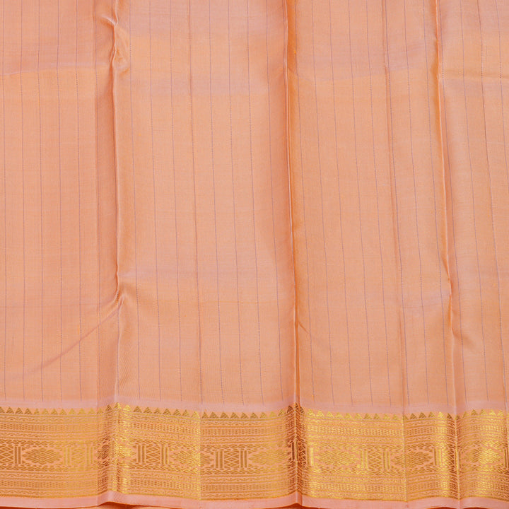 Hayagrivas Handloom Purplish-Blue Kanjivaram Silk Saree with Peach Pink Border KBE1367J3-1