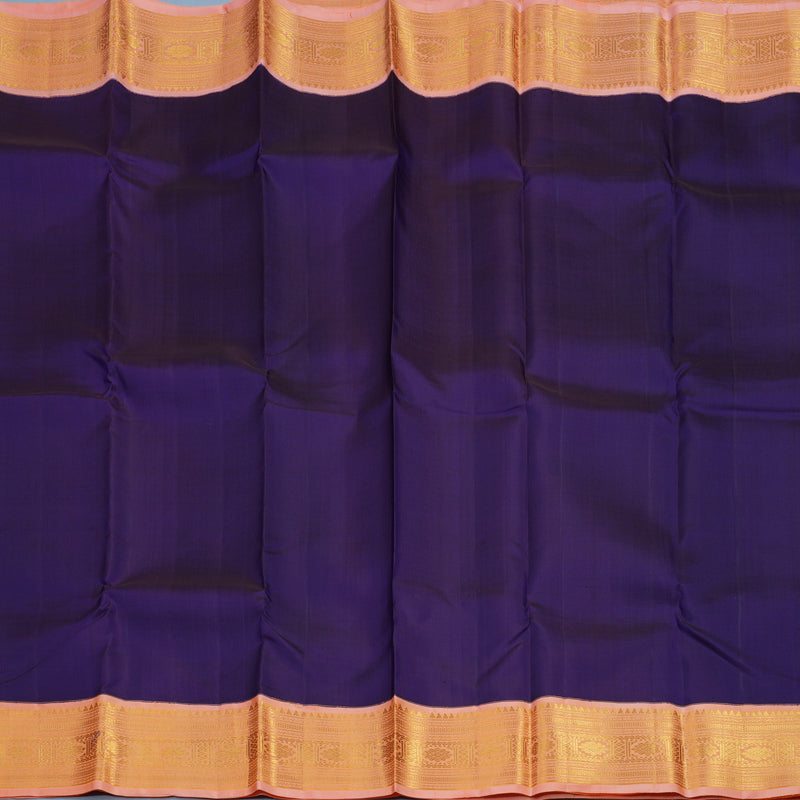 Hayagrivas Handloom Purplish-Blue Kanjivaram Silk Saree with Peach Pink Border KBE1367J3-1