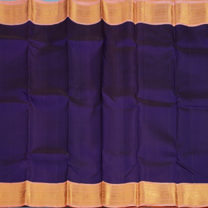 Hayagrivas Handloom Purplish-Blue Kanjivaram Silk Saree with Peach Pink Border KBE1367J3-1