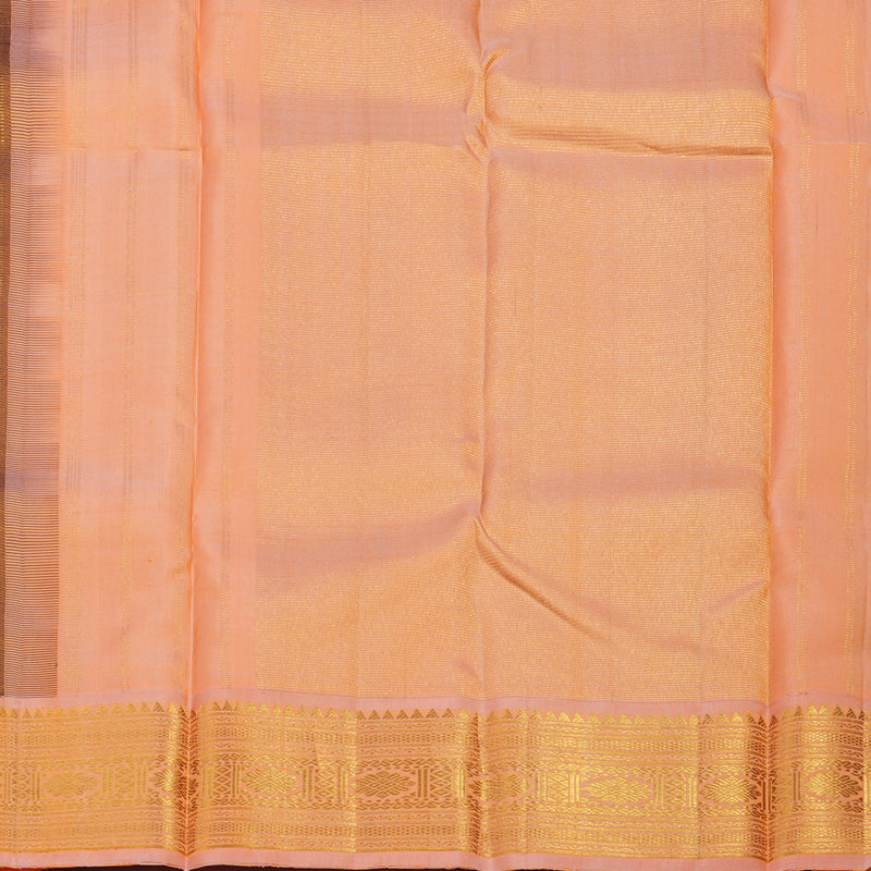 Hayagrivas Handloom Purplish-Blue Kanjivaram Silk Saree with Peach Pink Border KBE1367J3-1