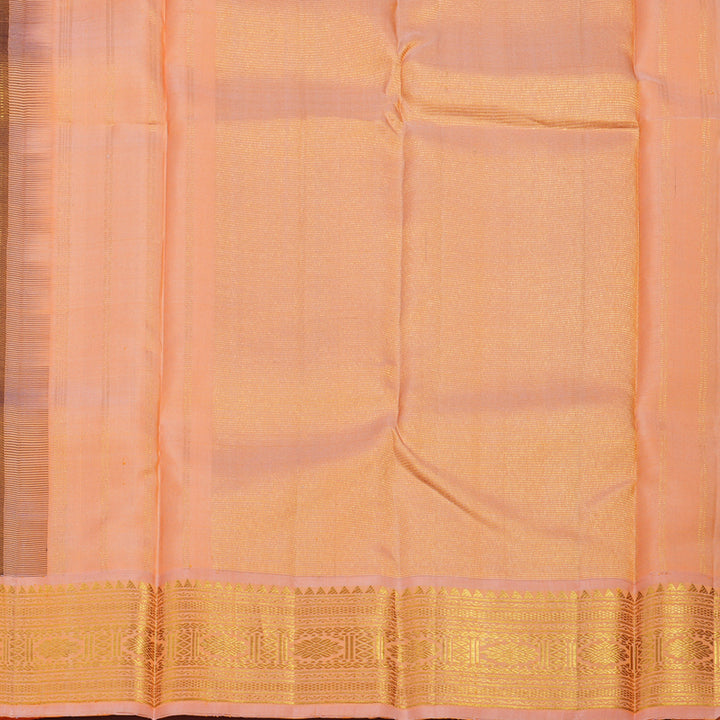 Hayagrivas Handloom Purplish-Blue Kanjivaram Silk Saree with Peach Pink Border KBE1367J3-1