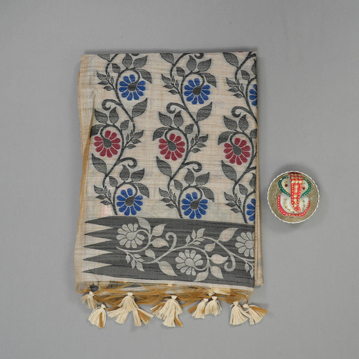 Hayagrivas Sandal Beige Semi-Cotton Saree with embroidery work KBE1370J3-4