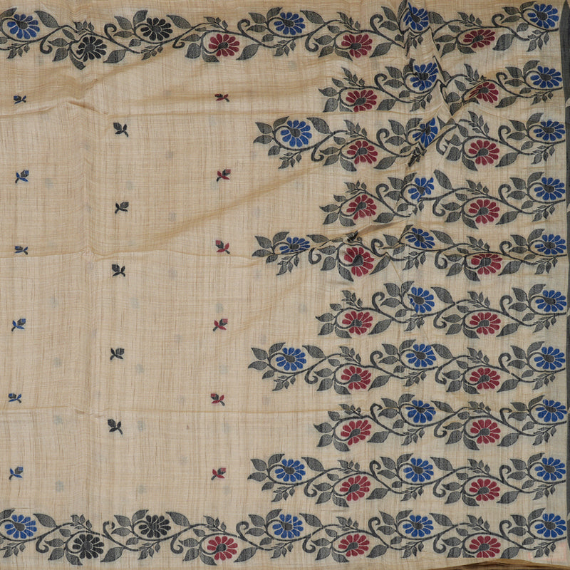 Hayagrivas Sandal Beige Semi-Cotton Saree with embroidery work KBE1370J3-4