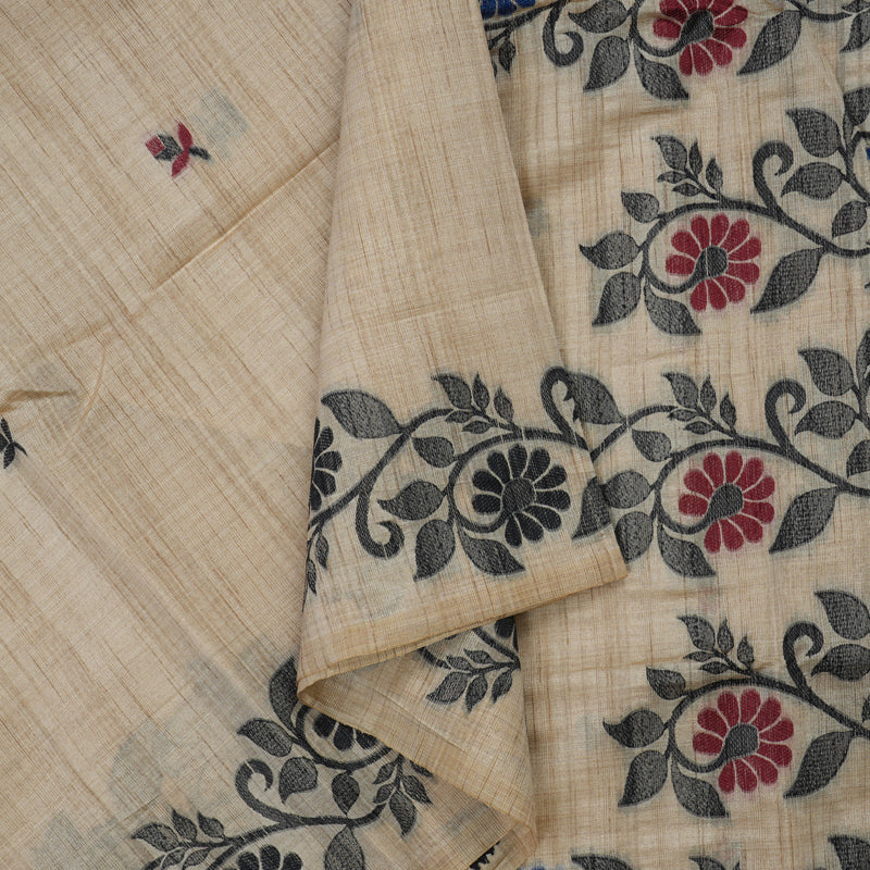 Hayagrivas Sandal Beige Semi-Cotton Saree with embroidery work KBE1370J3-4