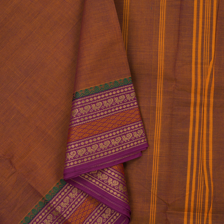 Hayagrivas Dual Tone (Purple & Brown) Handloom Ten Yards Cotton Saree KBE1371J1-1