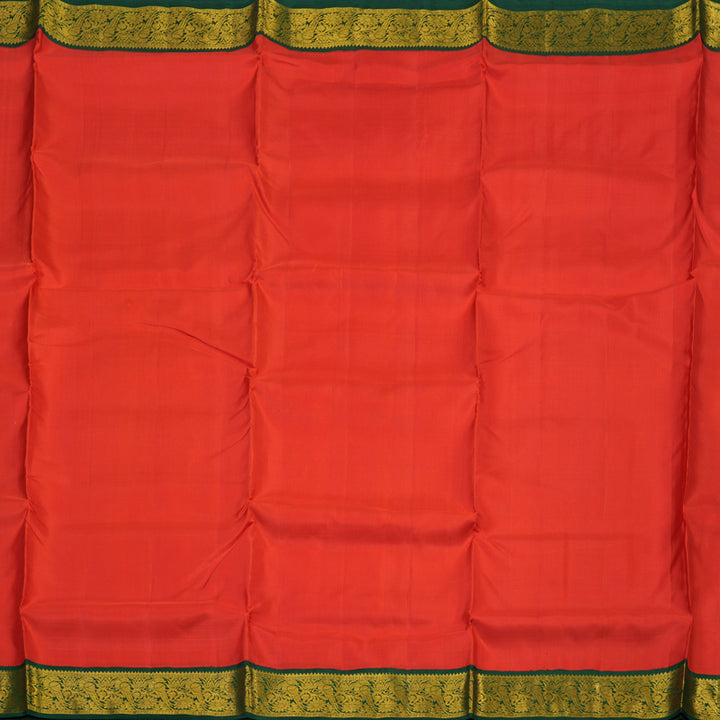 Hayagrivas Handloom Red Ten Yards Silk Saree with Bottle Green Border KBE1372J3-1
