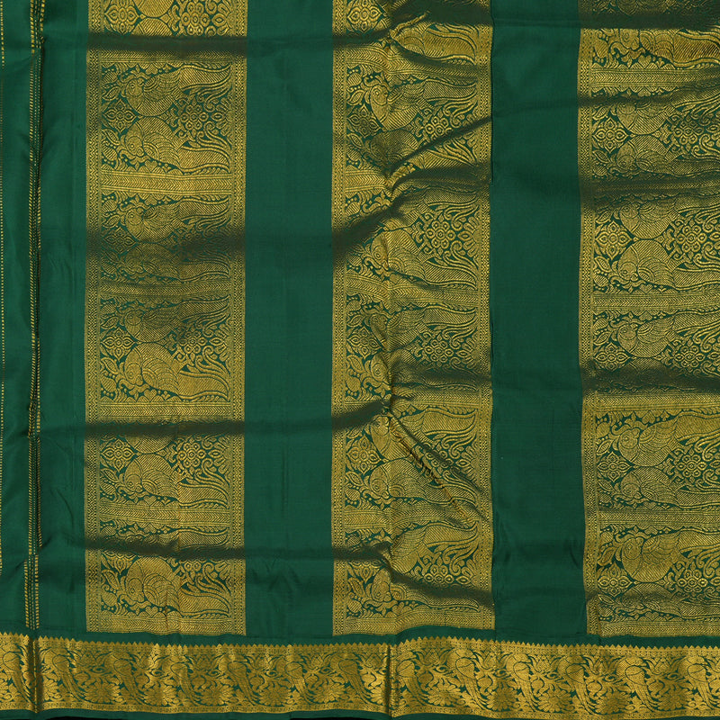 Hayagrivas Handloom Red Ten Yards Silk Saree with Bottle Green Border KBE1372J3-1