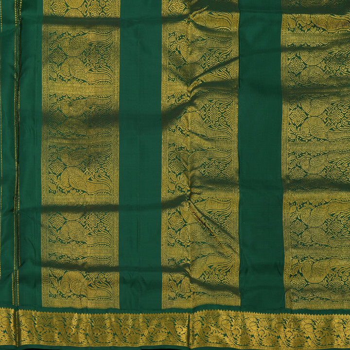 Hayagrivas Handloom Red Ten Yards Silk Saree with Bottle Green Border KBE1372J3-1