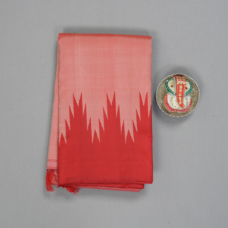 Hayagrivas Handloom Mild Red Kanjivaram Silk Saree with Temple Border KBE1377J1-2