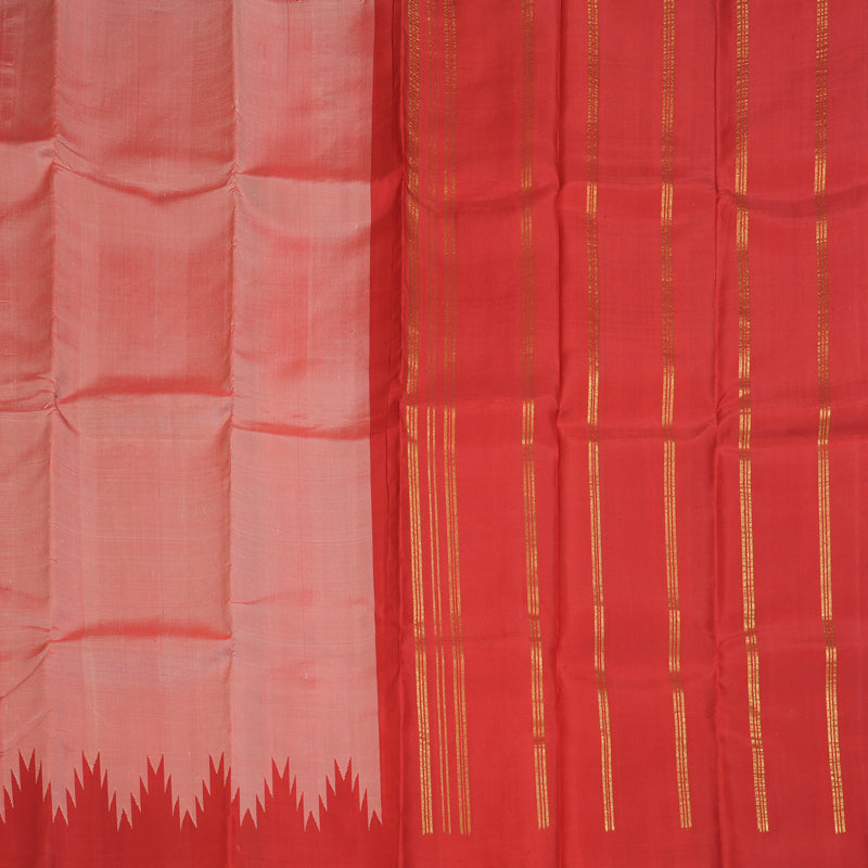 Hayagrivas Handloom Mild Red Kanjivaram Silk Saree with Temple Border KBE1377J1-2