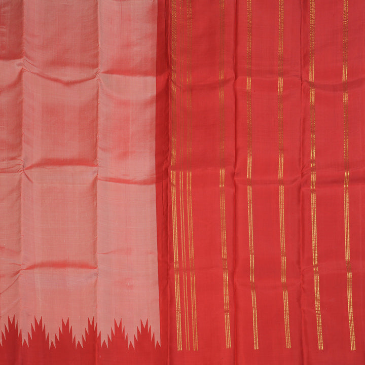 Hayagrivas Handloom Mild Red Kanjivaram Silk Saree with Temple Border KBE1377J1-2
