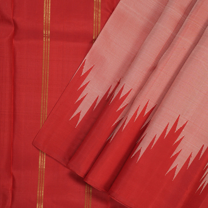 Hayagrivas Handloom Mild Red Kanjivaram Silk Saree with Temple Border KBE1377J1-2