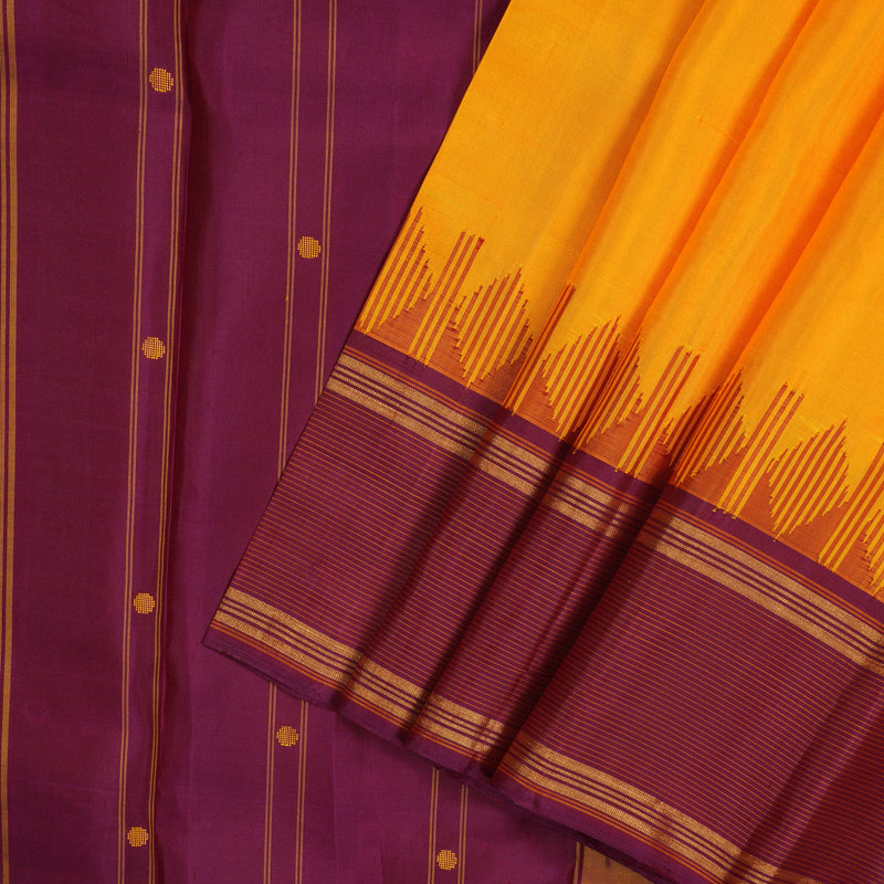 Hayagrivas Handloom Mango Orange Kanjivaram Silk Saree with Ganga Jamuna border KBE1377J2-2