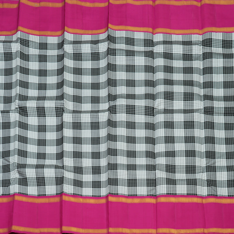 Hayagrivas Handloom Black & White Checks Kanjivaram Silk Saree with Magenta Border KBE1378J3-1