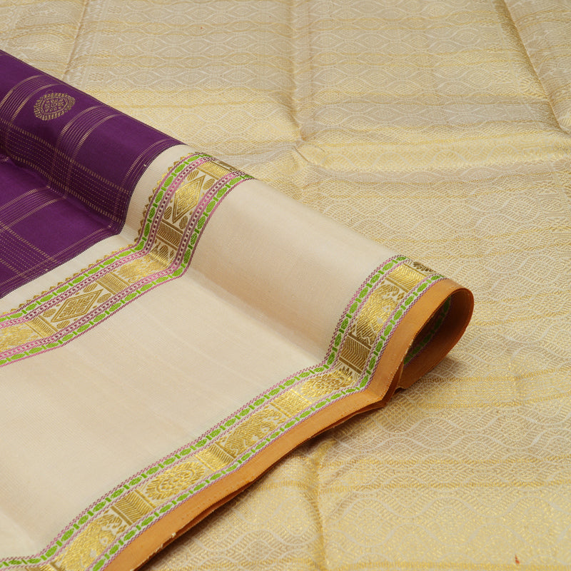 Hayagrivas Handloom Deep Violet Kanjivaram Silk Saree with Beige Border KBE1378J8-1