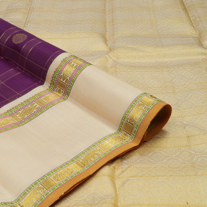 Hayagrivas Handloom Deep Violet Kanjivaram Silk Saree with Beige Border KBE1378J8-1
