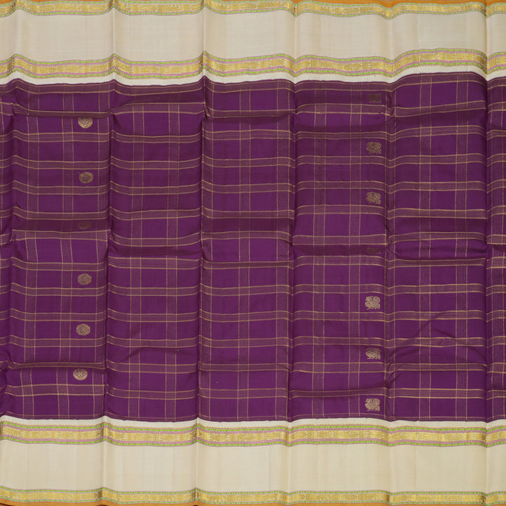 Hayagrivas Handloom Deep Violet Kanjivaram Silk Saree with Beige Border KBE1378J8-1