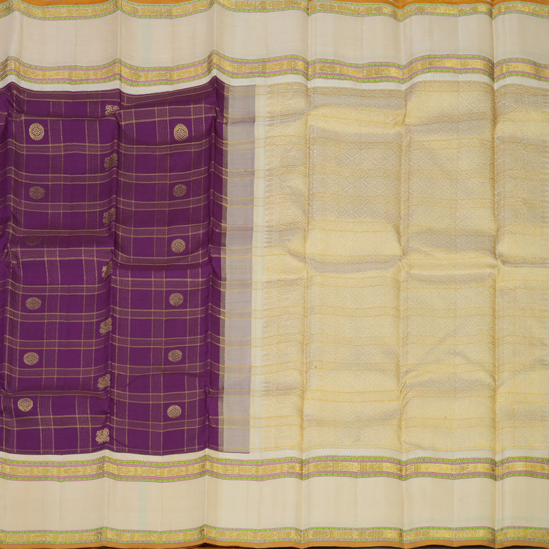 Hayagrivas Handloom Deep Violet Kanjivaram Silk Saree with Beige Border KBE1378J8-1