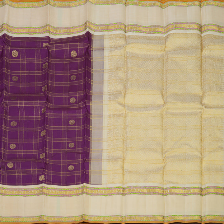 Hayagrivas Handloom Deep Violet Kanjivaram Silk Saree with Beige Border KBE1378J8-1
